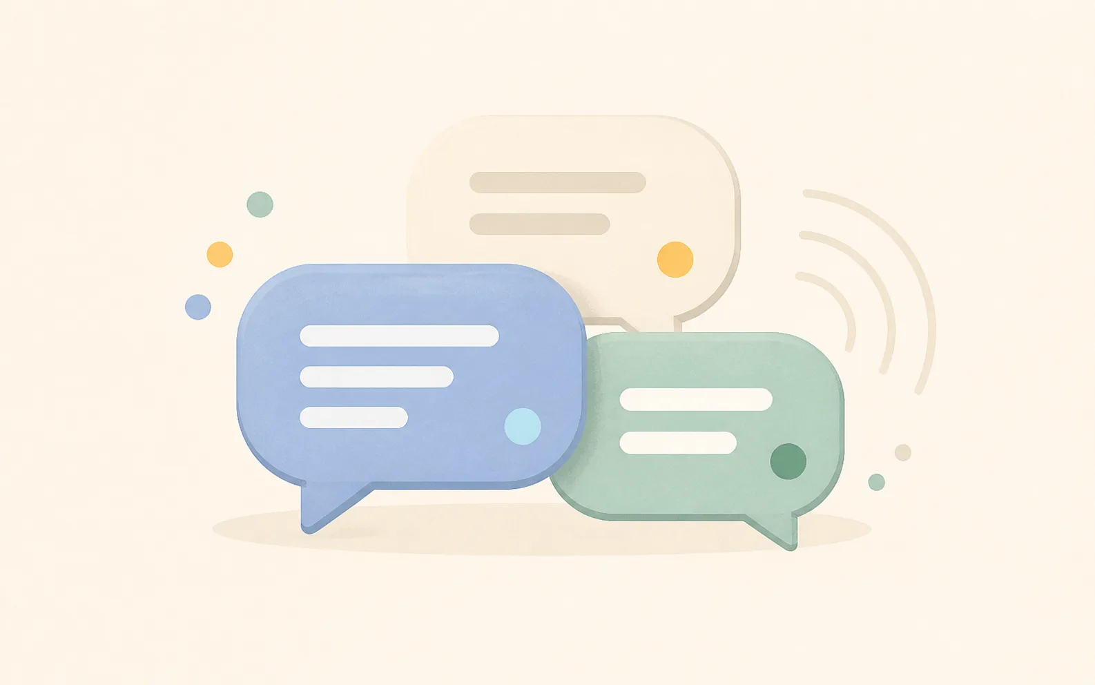 Abstract overlapping chat bubbles with a signal ripple