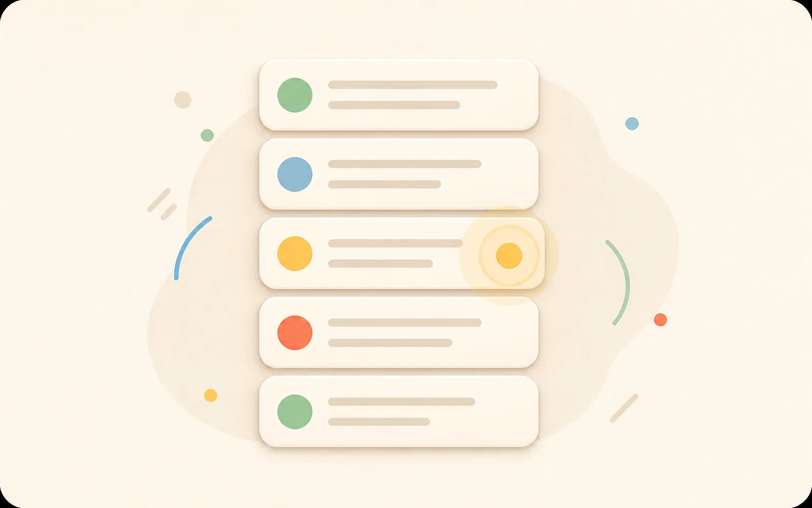 Abstract streaming log rows with colored status dots