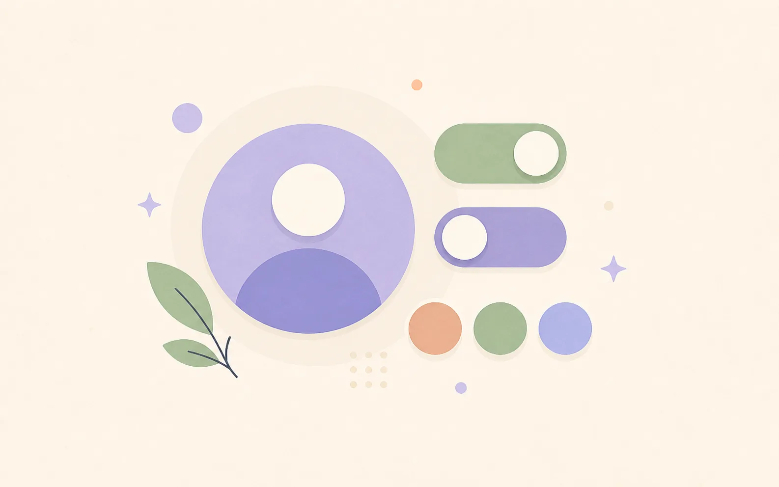 Abstract profile badge with toggles and color swatches