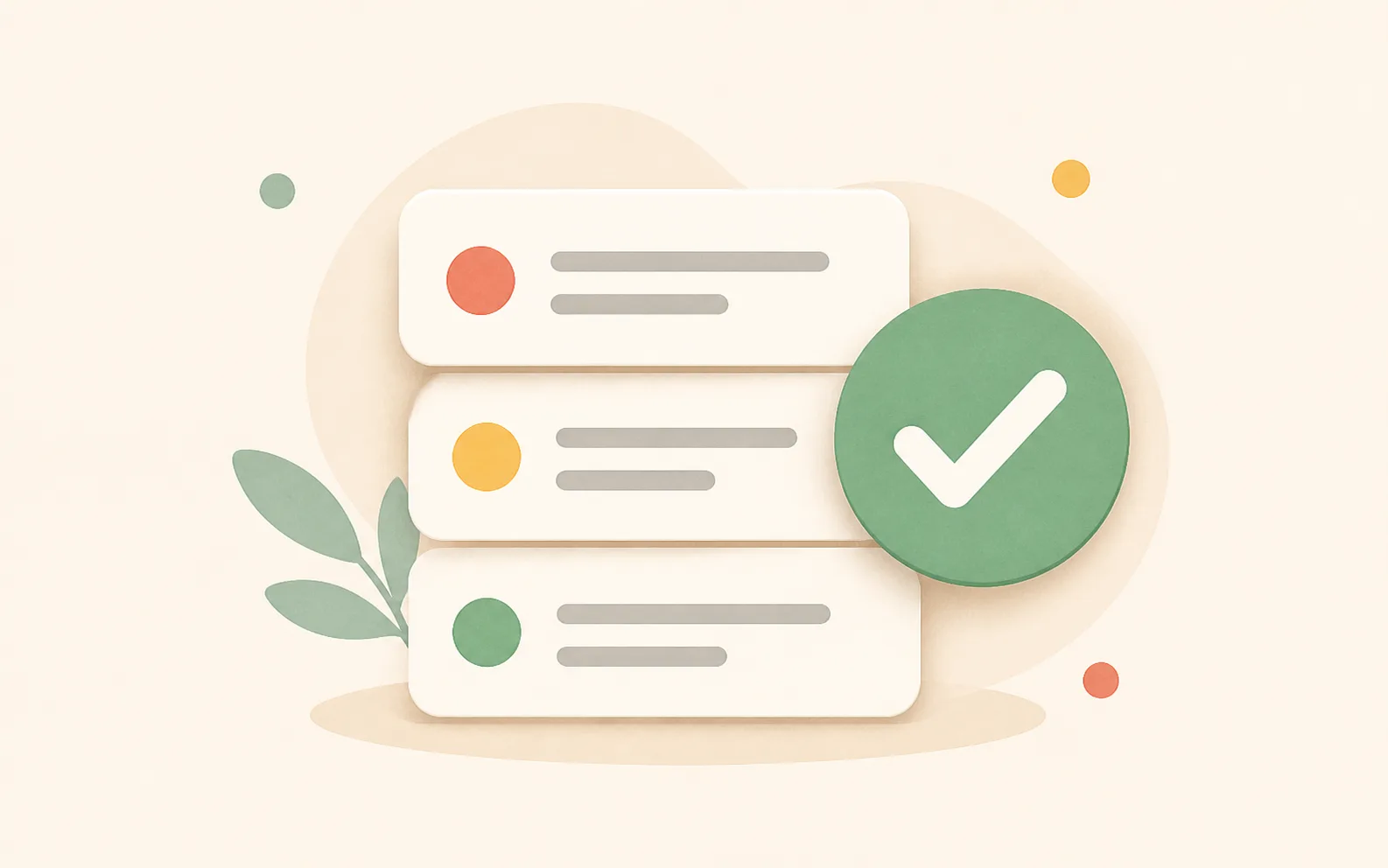Abstract checklist cards with a large checkmark